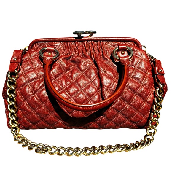 Marc Jacobs Stam Purse Satchel Frame Quilted Leather Gold Chain Kiss Lock(Rare) - Picture 8 of 15